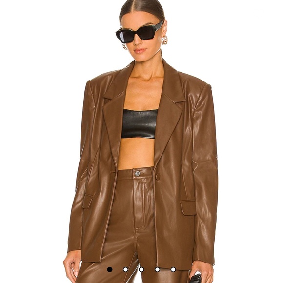 ❌SOLD❌ WeWoreWhat Vegan Leather Blazer in Cocoa Brown - Picture 2 of 12